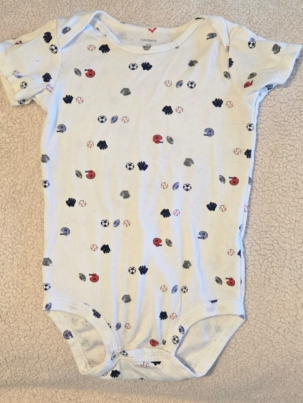 Carter's White Baby One-Piece with Sports  (red, navy, gray)